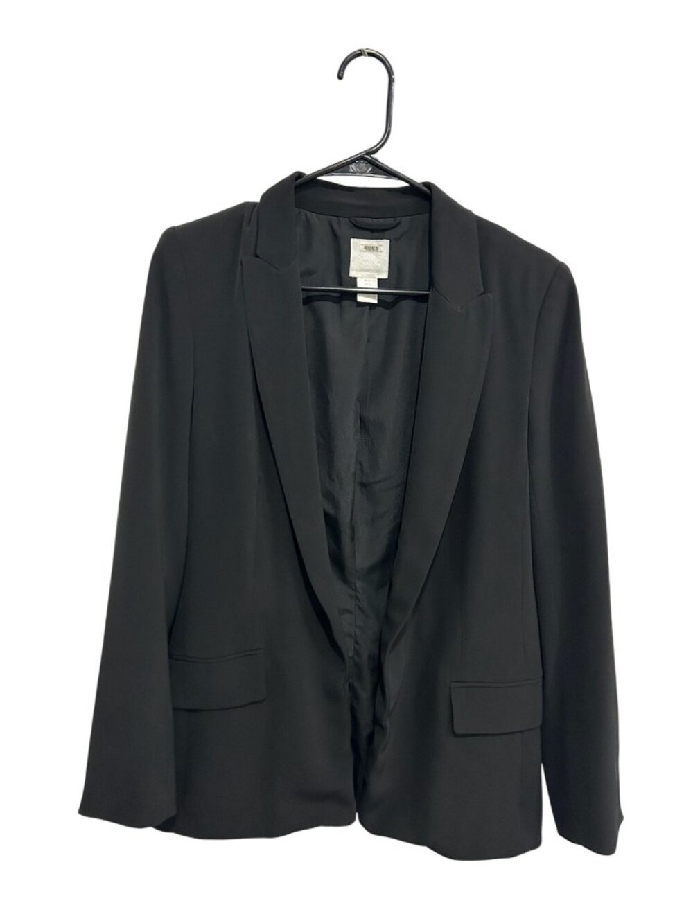 H&M 4 Black Open Front Notched Lapel Blazer Jacket 90s Minimalism Clean Girl